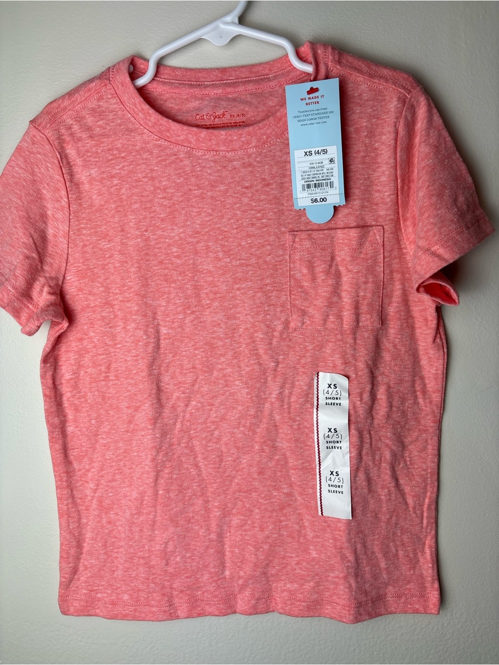 Cat & Jack Girls' Coral Pocket Tee - XS 4/5
